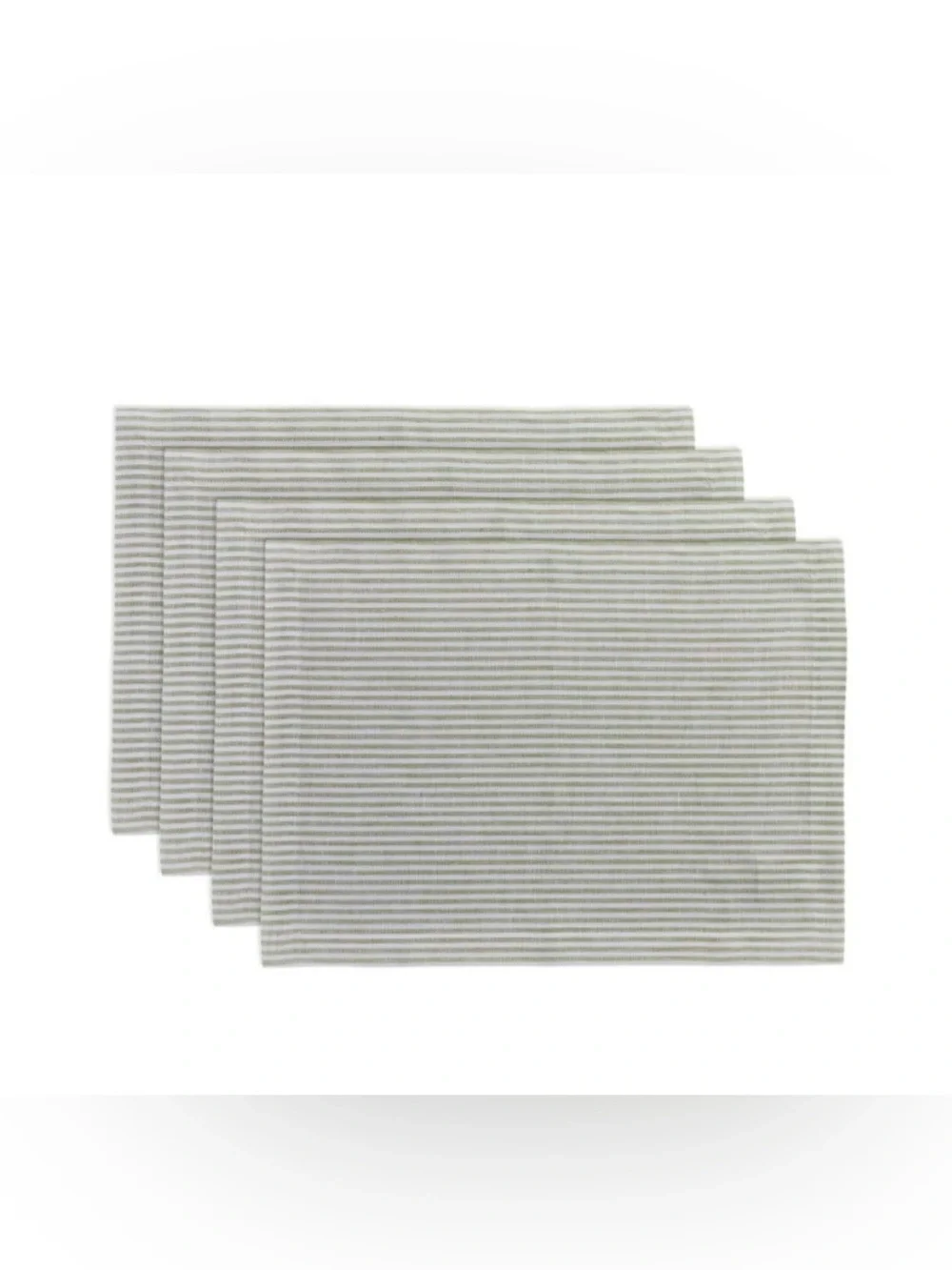 STRIPED PLACEMATS Pure European FLAX LINEN (Set of 4) AVOCADO & WHITE